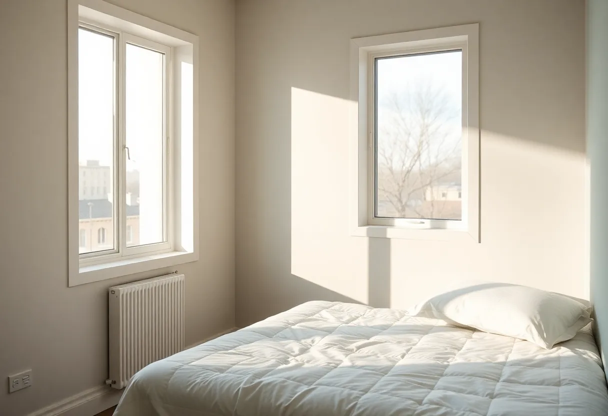 A calm, dark bedroom representing restorative sleep