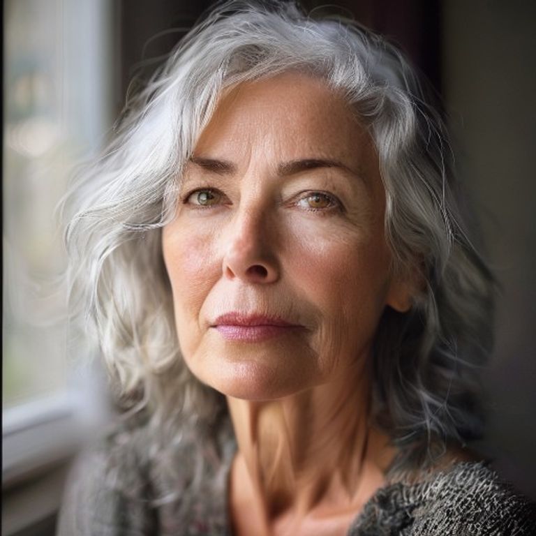 Sharp-eyed healthy woman in her late seventies in soft natural light, illustrating how the APOE gene shapes brain aging and longevity