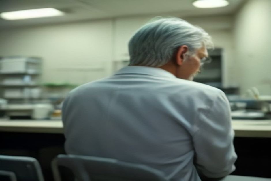 Researcher at a laboratory microscope studying tissue samples, illustrating how cells age at different rates within the same body