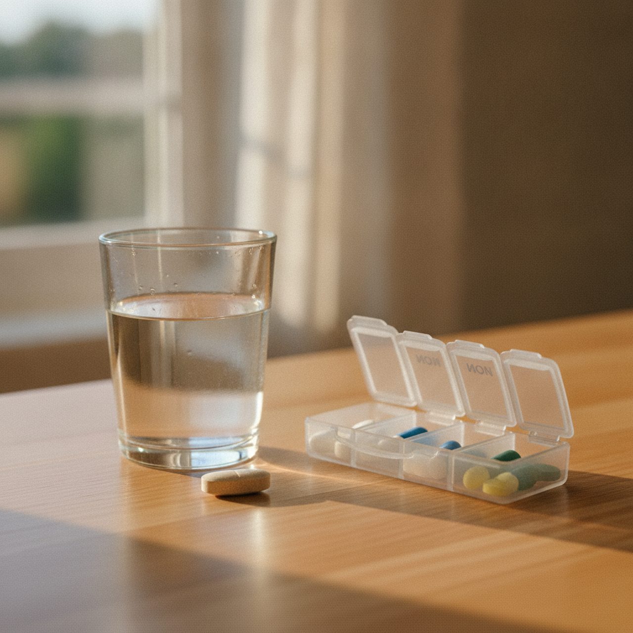 A daily multivitamin tablet beside a glass of water — new trial testing whether multivitamins slow biological aging