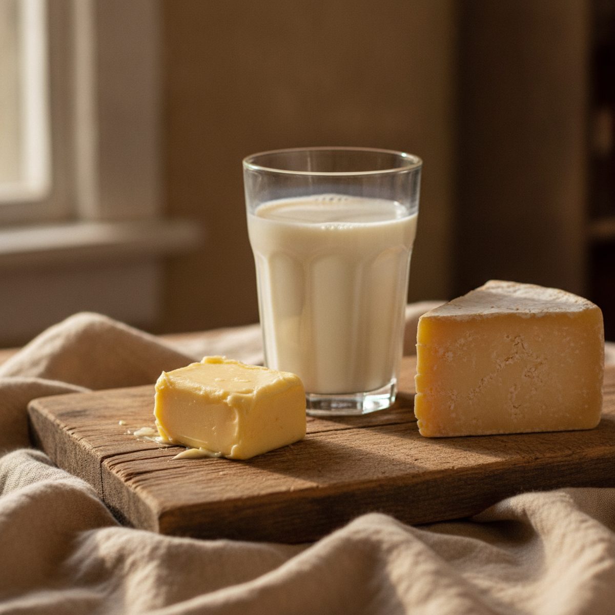 Butter, whole milk and aged cheese on linen — the richest dietary sources of C15:0 pentadecanoic acid